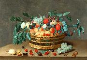 Isaak Soreau Basket with fruit and plum leaves oil painting picture wholesale